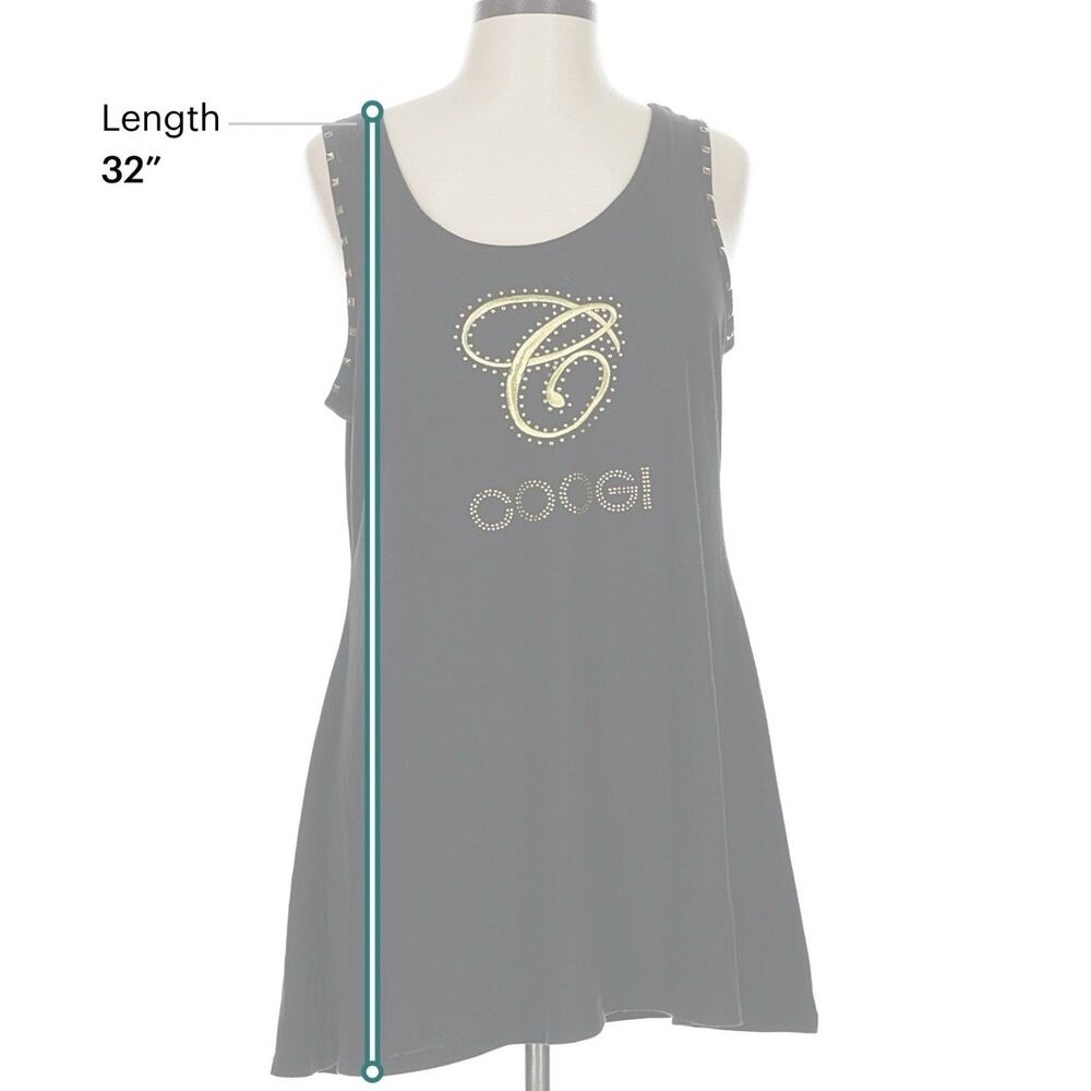 COOGI Black Studded Logo Tank Tunic Mini Dress Women L Large Y2K Sleeveless Top - Picture 7 of 9